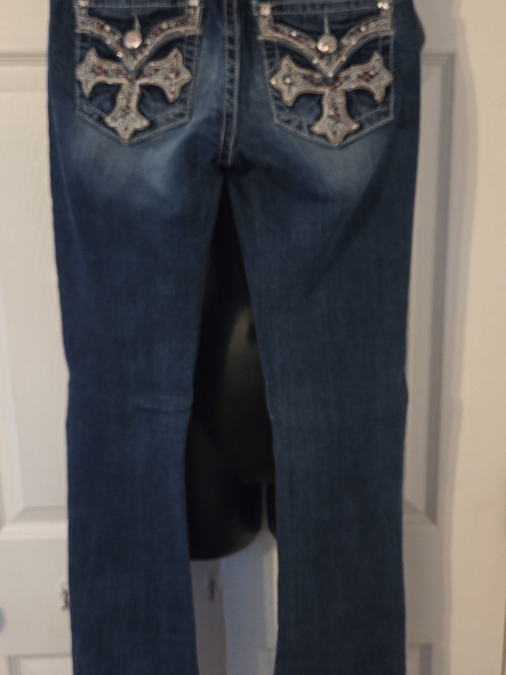 Miss Me Dark Blue Bootcut Jeans with Embroidered Cross Pockets